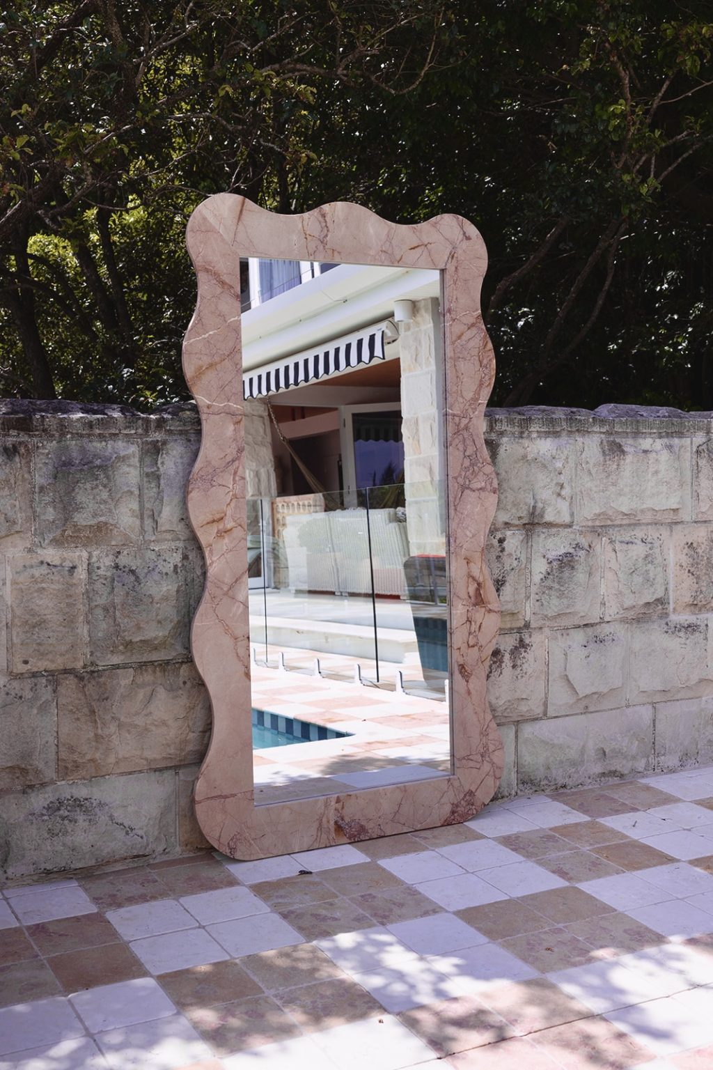 Wavy Marble Floor Mirror Handcrafted Palm Beach Unrivalled Interiors